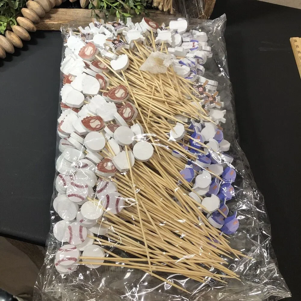200+ ct. Baseball Theme Cupcake, Food, Cake Topper B-Day Wood Party Picks